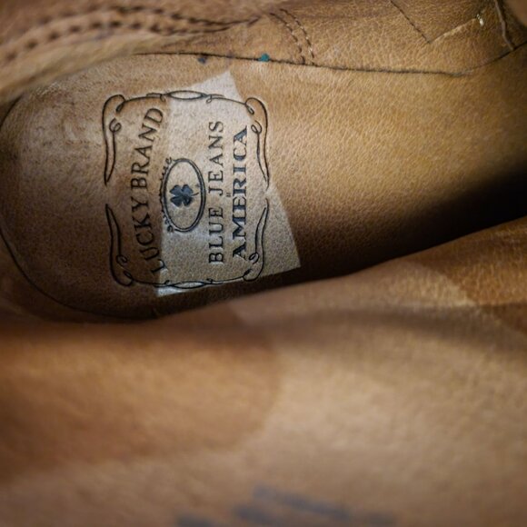 Lucky Brand Brown Leather Ankle Boots With Wooden Heel & Studded Details Size 7. - Picture 2 of 9